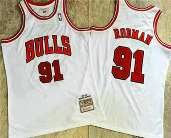 2020 Chicago Bulls #91 Dennis Rodman 1997-98 White Hardwood Classics Soul AU Throwback Jersey