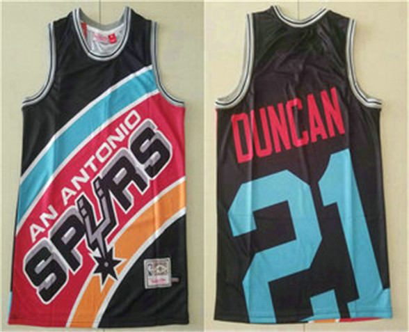 2020 San Antonio Spurs #21 Tim Duncan Black Big Face Mitchell Ness Hardwood Classics Soul Swingman T