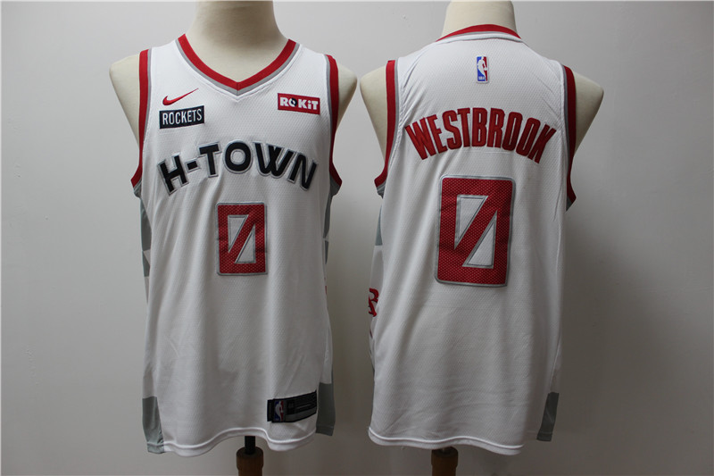 2020 Men's Houston Rockets #0 Russell Westbrook White Nike City Edition Swingman Jersey With The Spo