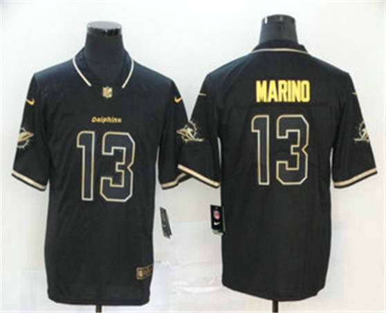 2020 Miami Dolphins #13 Dan Marino Black 100th Season Golden Edition Jersey