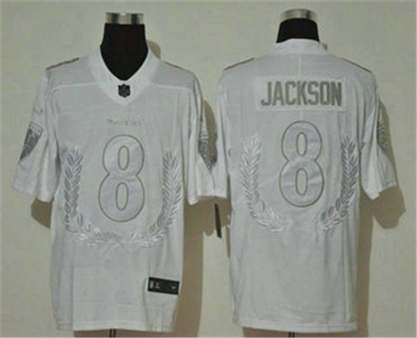 2020 Baltimore Ravens #8 Lamar Jackson White Peace Edition 2020 Vapor Untouchable Stitched NFL Limit