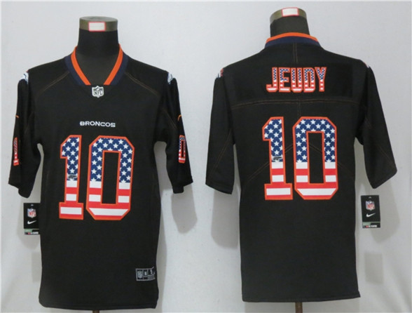 2020 Denver Broncos #10 Jerry Jeudy USA Flag Fashion Black Color Rush Stitched Nike Limited Jersey