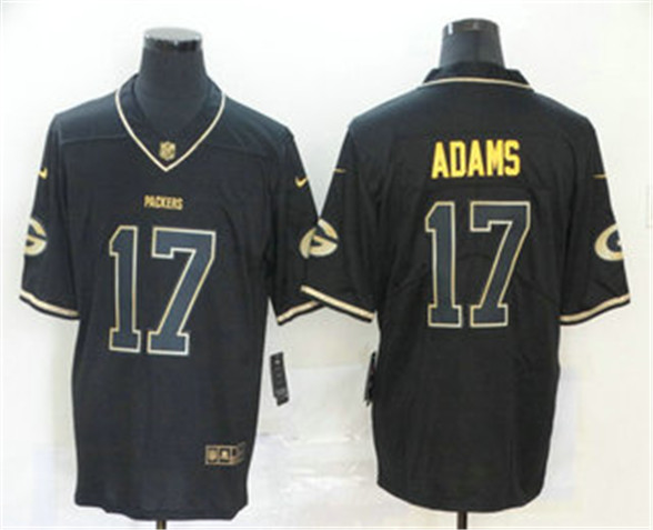 2020 Green Bay Packers #17 Davante Adams Black 100th Season Golden Edition Jersey