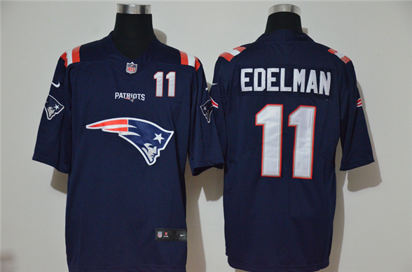 2020 New England Patriots #11 Julian Edelman Navy Blue Team Logo Number Vapor Untouchable Stitched N