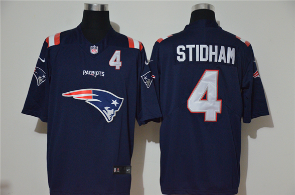 2020 New England Patriots #4 Jarrett Stidham Navy Blue Team Logo Number Vapor Untouchable Stitched N