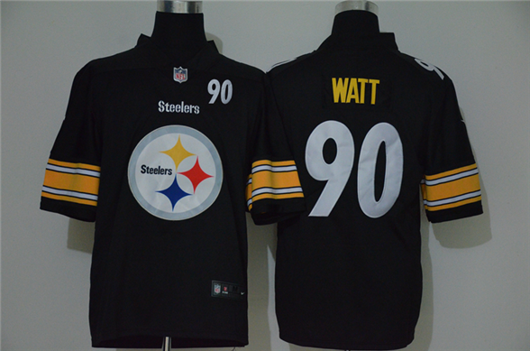 2020 Pittsburgh Steelers #90 T. J. Watt Black Big Logo Number Vapor Untouchable Stitched NFL Nike Fa