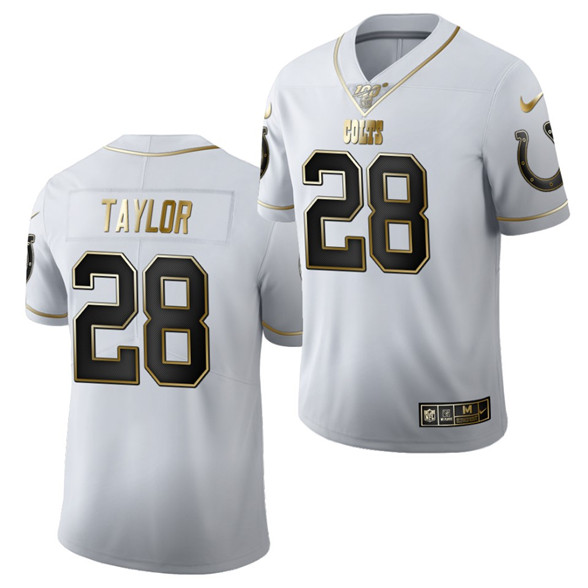 2020 Indianapolis Colts #28 Jonathan Taylor White NFL Draft Golden Edition Nike Jersey