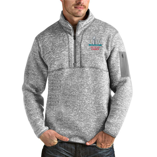 2020 Men's Kansas City Chiefs NFL Heather Gray Super Bowl LIV Bound Fortune Quarter-Zip Pullover Jac