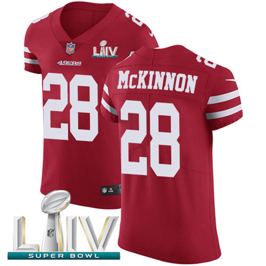 2020 Nike 49ers #28 Jerick McKinnon Red Super Bowl LIV Team Color Men's Stitched NFL Vapor Untouchab
