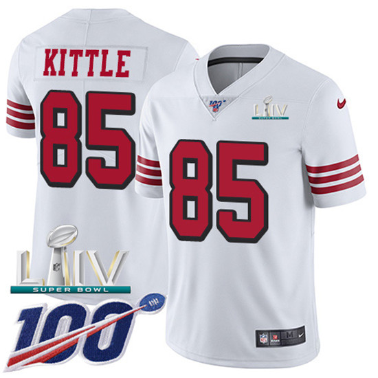 2020 Nike 49ers #85 George Kittle White Super Bowl LIV Rush Men's Stitched NFL Limited 100th Season