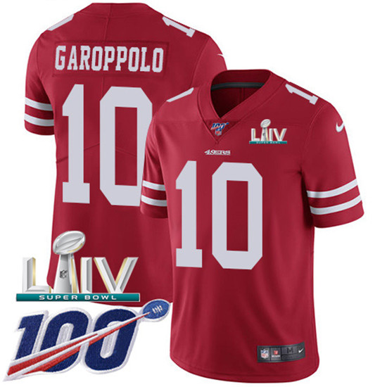 2020 Nike 49ers #10 Jimmy Garoppolo Red Super Bowl LIV Team Color Men's Stitched NFL 100th Season Va