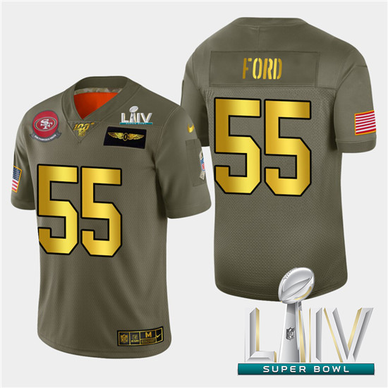 2020 Nike 49ers #55 Dee Ford Men's Olive Gold Super Bowl LIV 2019 Salute to Service NFL 100 Limited