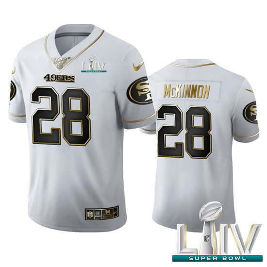 2020 San Francisco 49ers #28 Jerick McKinnon Men's Nike White Golden Super Bowl LIV Edition Vapor Li