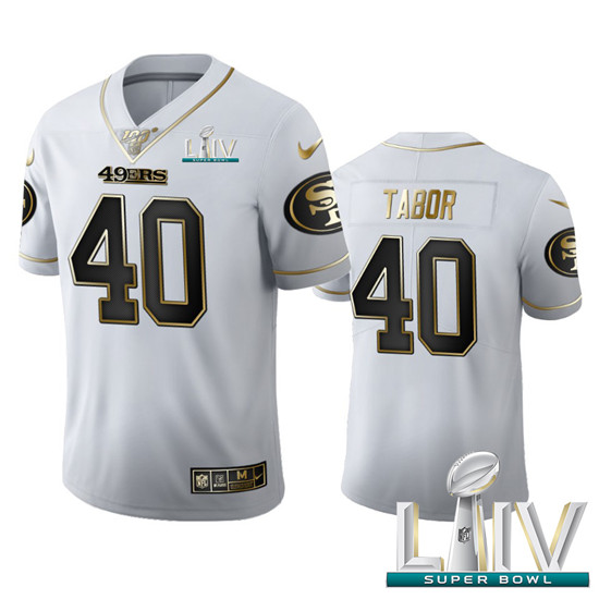 2020 San Francisco 49ers #40 Teez Tabor Men's Nike White Golden Super Bowl LIV Edition Vapor Limited