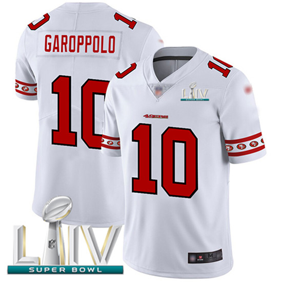 2020 Nike 49ers #10 Jimmy Garoppolo White Super Bowl LIV Men's Stitched NFL Limited Team Logo Fashio