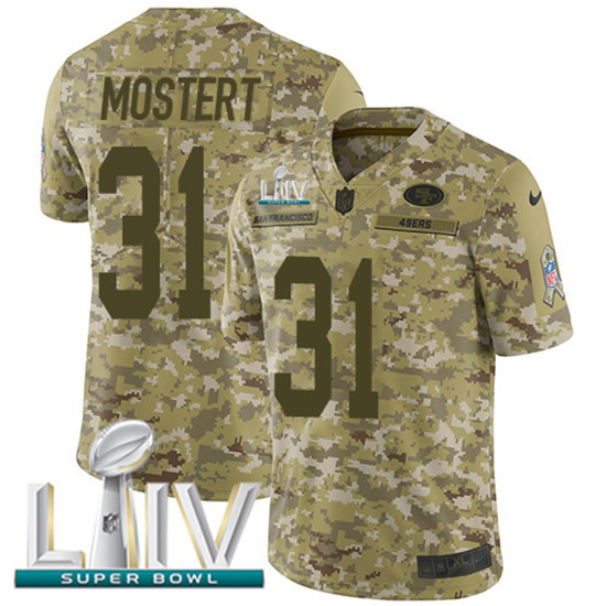 2020 Nike 49ers #31 Raheem Mostert Camo Super Bowl LIV Men's Stitched NFL Limited 2018 Salute To Ser