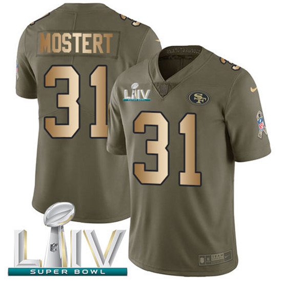 2020 Nike 49ers #31 Raheem Mostert Olive/Gold Super Bowl LIV Men's Stitched NFL Limited 2017 Salute
