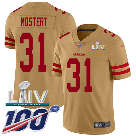2020 Nike 49ers #31 Raheem Mostert Gold Super Bowl LIV Men's Stitched NFL Limited Inverted Legend 10