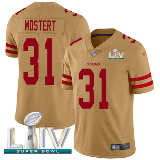 2020 Nike 49ers #31 Raheem Mostert Gold Super Bowl LIV Men's Stitched NFL Limited Inverted Legend Je