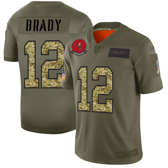 2020 Tampa Bay Buccaneers #12 Tom Brady Men's Nike 2019 Olive Camo Salute To Service Limited NFL Jer