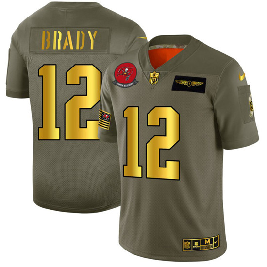 2020 Tampa Bay Buccaneers #12 Tom Brady NFL Men's Nike Olive Gold 2019 Salute to Service Limited Jer