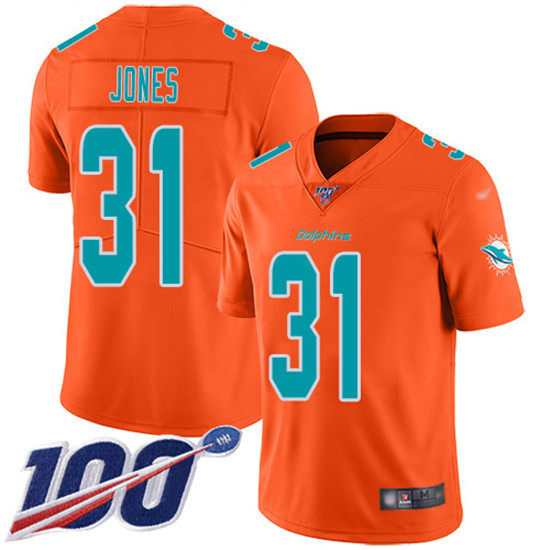 2020 Nike Dolphins #31 Byron Jones Orange Men's Stitched NFL Limited Inverted Legend 100th Season Je