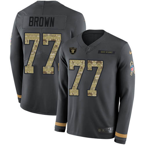 2020 Nike Raiders #77 Trent Brown Anthracite Salute to Service Men's Stitched NFL Limited Therma Lon