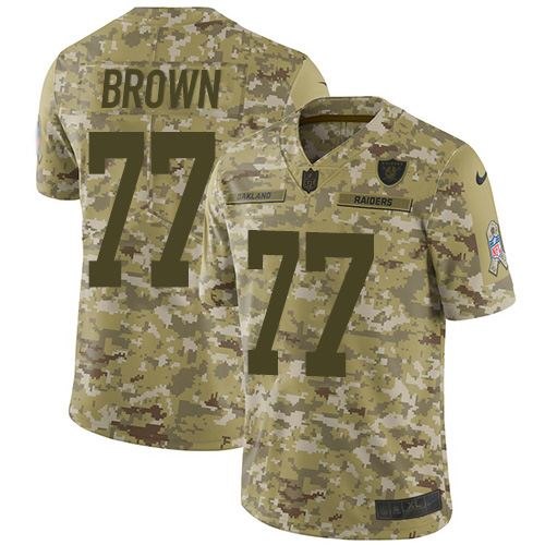 2020 Nike Raiders #77 Trent Brown Camo Men's Stitched NFL Limited 2018 Salute To Service Jersey