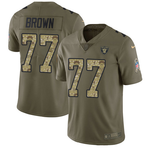 2020 Nike Raiders #77 Trent Brown Olive/Camo Men's Stitched NFL Limited 2017 Salute To Service Jerse