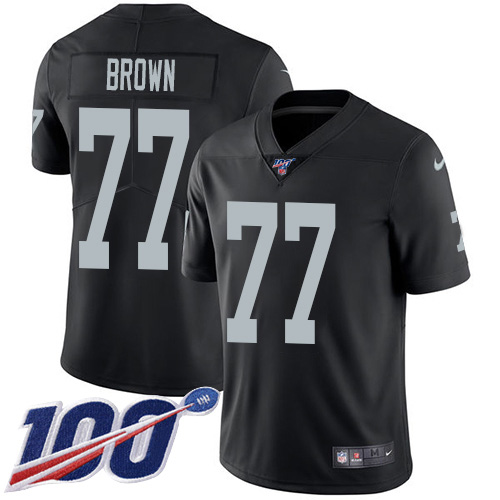 2020 Nike Raiders #77 Trent Brown Black Team Color Men's Stitched NFL 100th Season Vapor Untouchable
