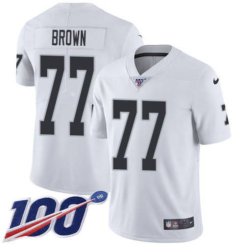 2020 Nike Raiders #77 Trent Brown White Men's Stitched NFL 100th Season Vapor Untouchable Limited Je