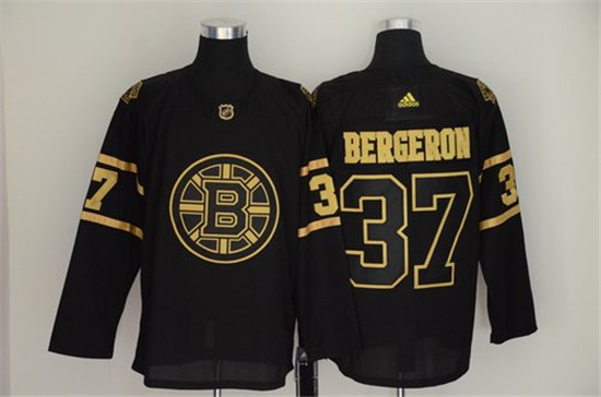 2020 Men's Boston Bruins 37 Patrice Bergeron Black Gold Adidas Jersey