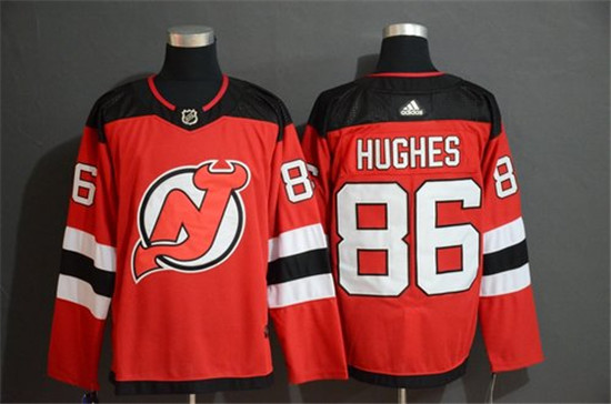 2020 Men's New Jersey Devils 86 Jack Hughes Red Adidas Jersey