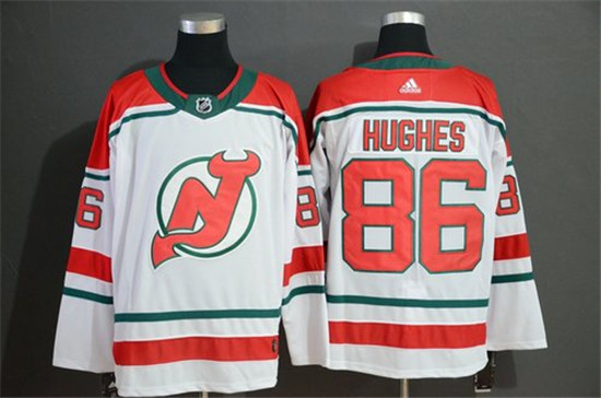 2020 Men's New Jersey Devils 86 Jack Hughes White Adidas Jersey