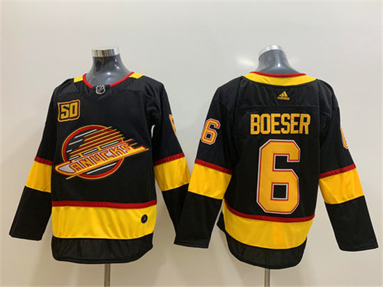 2020 Men's Vancouver Canucks 6 Brock Boeser Black 50th Season Adidas Jersey