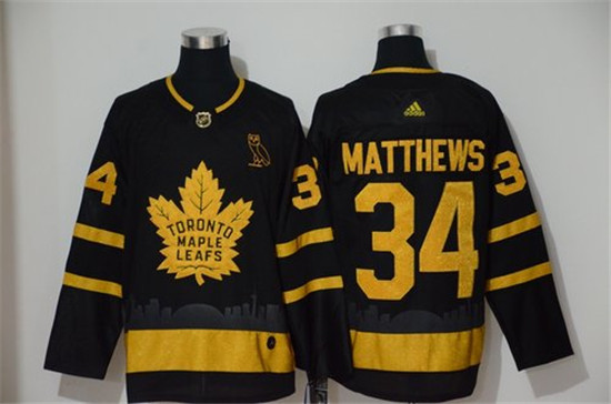 2020 Men's Toronto Maple Leafs 34 Auston Matthews Black Gold Adidas Jersey