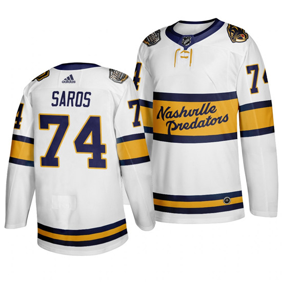 2020 Men's Nashville Predators 74 Juuse Saros White Winter Classic Adidas Jersey