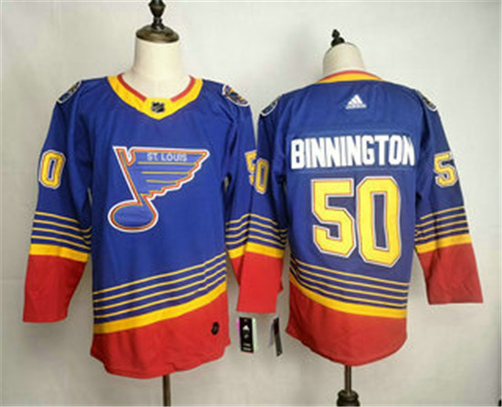2020 Men's St. Louis Blues #50 Jordan Binnington Blue Adidas Stitched NHL Throwback Jersey
