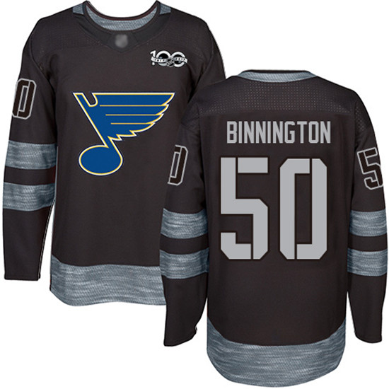 2020 Blues #50 Jordan Binnington Black 1917-2017 100th Anniversary Stitched Hockey Jersey