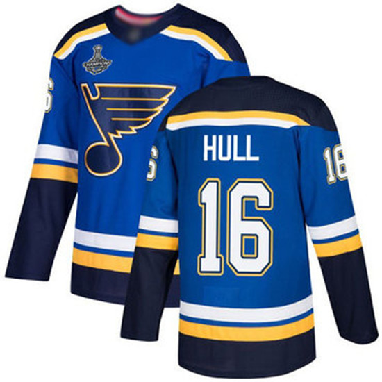 2020 Blues #16 Brett Hull Blue Home Authentic Stanley Cup Champions Stitched Hockey Jersey