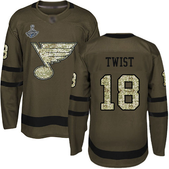2020 Blues #18 Tony Twist Green Salute to Service Stanley Cup Champions Stitched Hockey Jersey