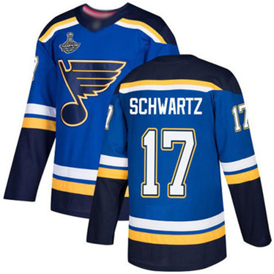 2020 Blues #17 Jaden Schwartz Blue Home Authentic Stanley Cup Champions Stitched Hockey Jersey