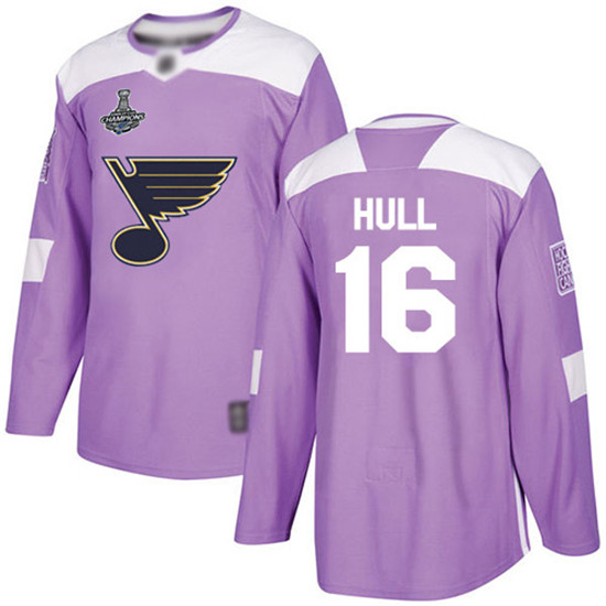2020 Blues #16 Brett Hull Purple Authentic Fights Cancer Stanley Cup Champions Stitched Hockey Jerse - Click Image to Close