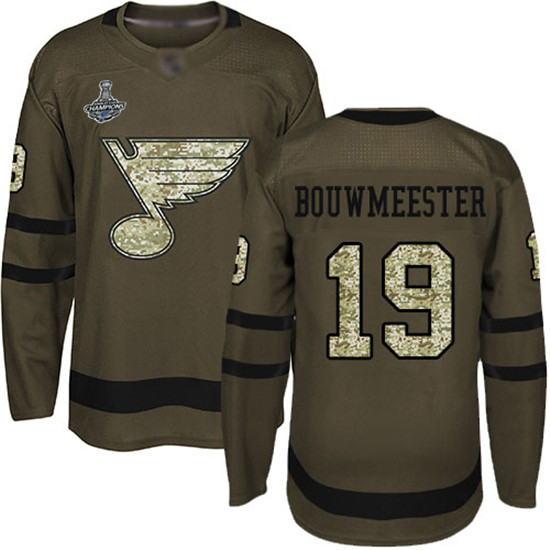 2020 Blues #19 Jay Bouwmeester Green Salute to Service Stanley Cup Champions Stitched Hockey Jersey