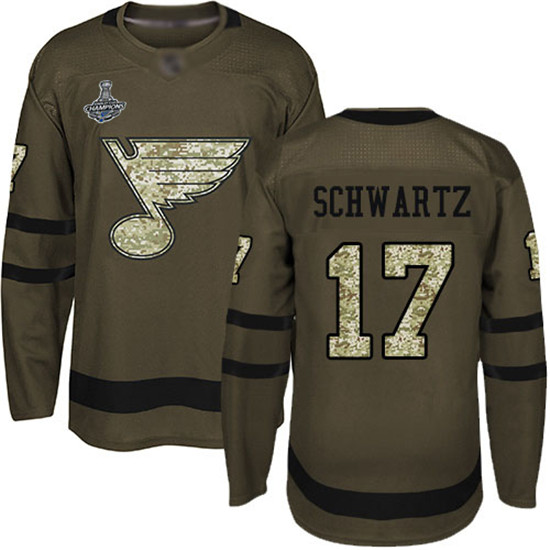 2020 Blues #17 Jaden Schwartz Green Salute to Service Stanley Cup Champions Stitched Hockey Jersey