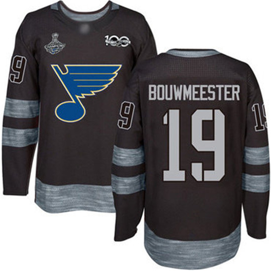 2020 Blues #19 Jay Bouwmeester Black 1917-2017 100th Anniversary Stanley Cup Champions Stitched Hock
