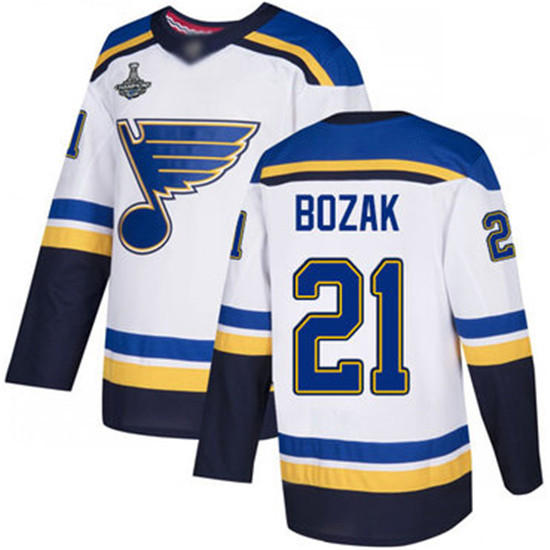 2020 Blues #21 Tyler Bozak White Road Authentic Stanley Cup Champions Stitched Hockey Jersey
