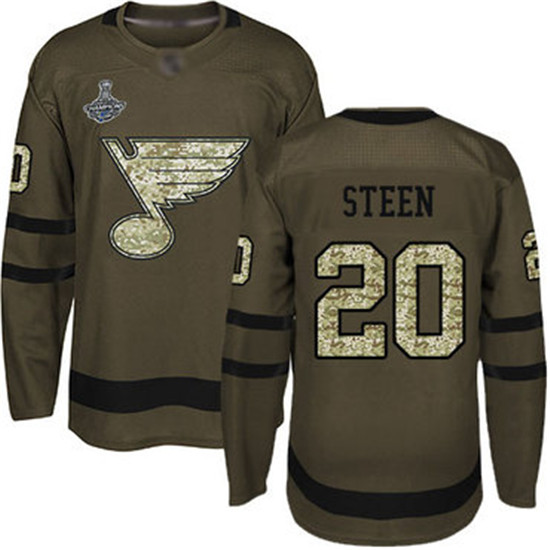 2020 Blues #20 Alexander Steen Green Salute to Service Stanley Cup Champions Stitched Hockey Jersey