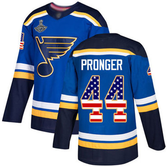 2020 Blues #44 Chris Pronger Blue Home Authentic USA Flag Stanley Cup Champions Stitched Hockey Jers