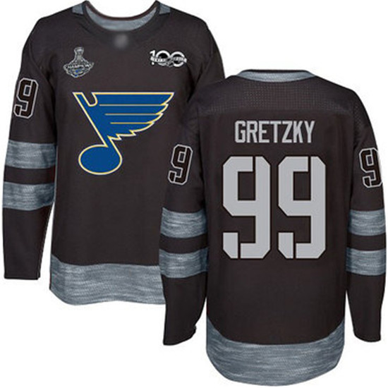 2020 Blues #99 Wayne Gretzky Black 1917-2017 100th Anniversary Stanley Cup Champions Stitched Hockey